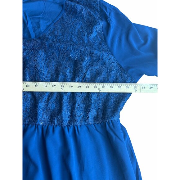 Bloomchic Plus Size 3X Blue Lace & Chiffon Maxi Dress With Flutter Sleeves - Picture 12 of 12